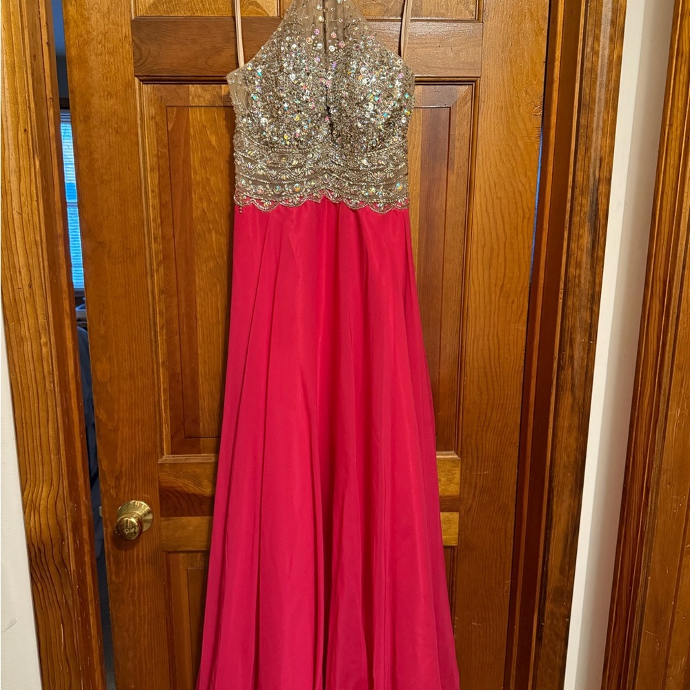 Elegant Pink and Silver Beaded Gown